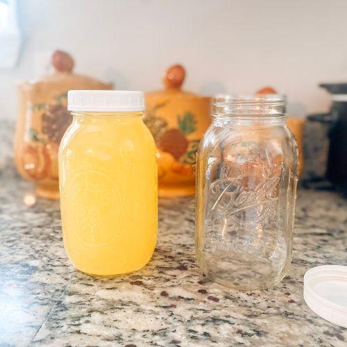 Rendered tallow in jar on counter